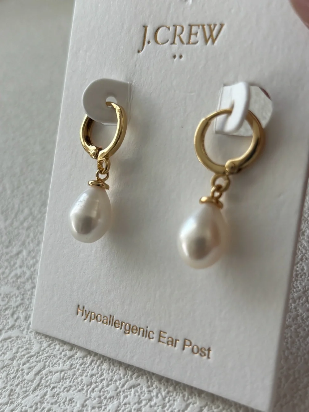 New J. Crew Gold Hoop Earrings with White Pearl Drops